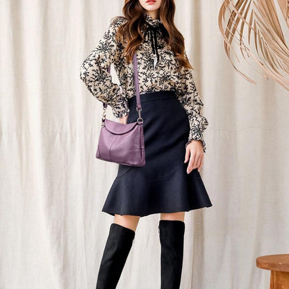Stylish Soft Leather Shoulder Bag - Red