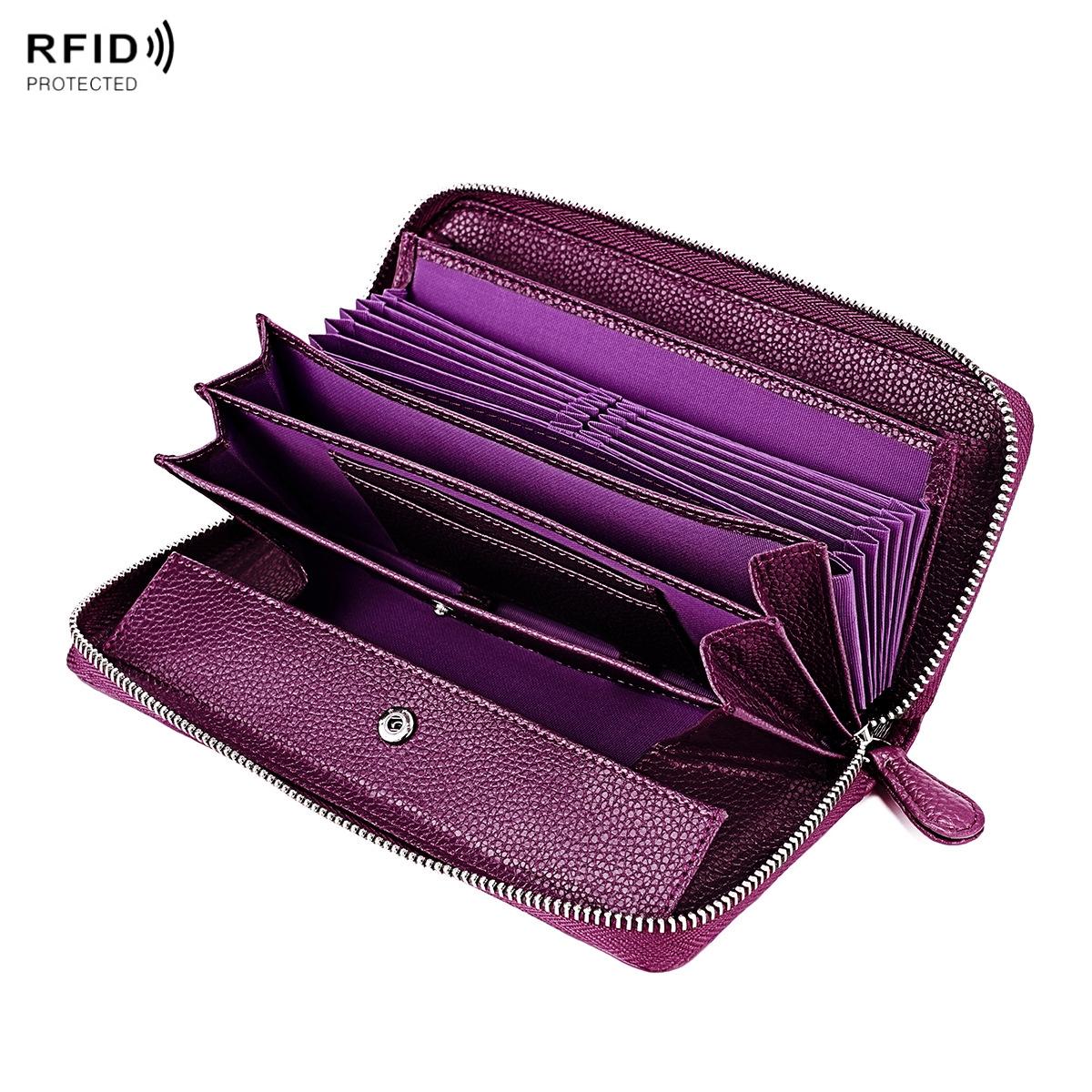 Stylish Rfid Clutch with Zipper - Lychee Texture - Black