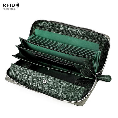 Stylish Rfid Clutch with Zipper - Lychee Texture - Black