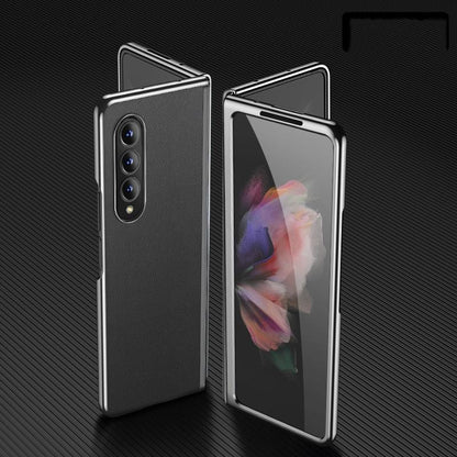 For Samsung Galaxy Z Fold4 5G Leather Plated Phone Cover - Rose Gold