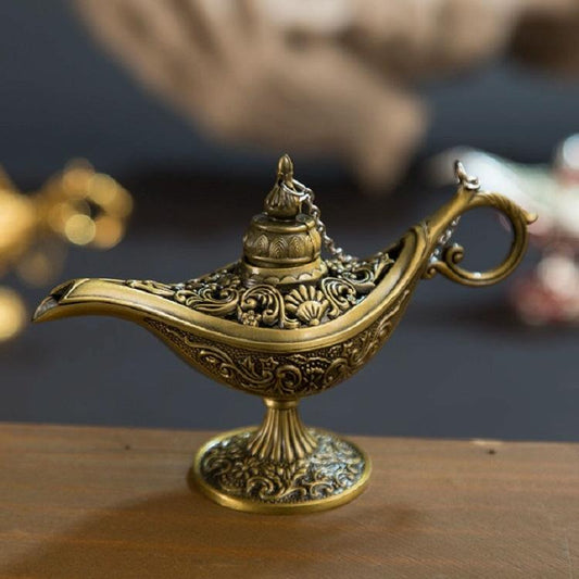 Metal Aladdin Magic Lamp Aromatherapy Home Decor Gift - Bronze