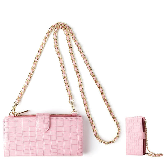 Long Crossbody Mini Shoulder Bag For Coins & Phone - Pink
