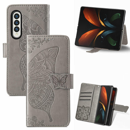 Embossed Butterfly Love Leather Case for Samsung Galaxy z Fold 4 - Flower Design - Rose Gold