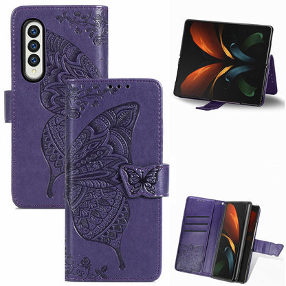 Embossed Butterfly Love Leather Case for Samsung Galaxy z Fold 4 - Flower Design - Rose Gold