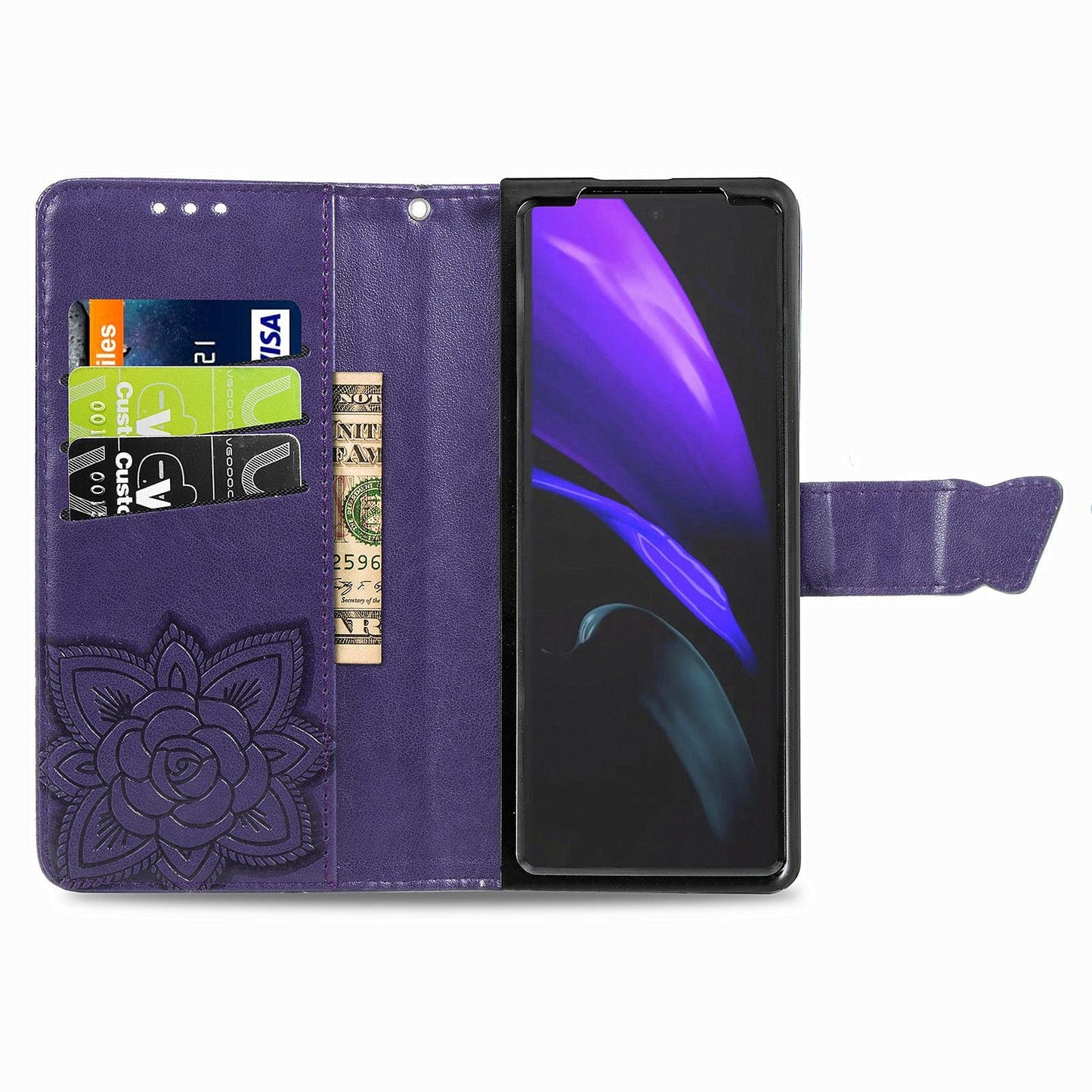 Embossed Butterfly Love Leather Case for Samsung Galaxy z Fold 4 - Flower Design - Rose Gold