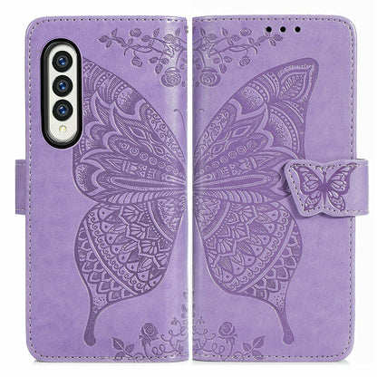 Embossed Butterfly Love Leather Case for Samsung Galaxy z Fold 4 - Flower Design - Rose Gold
