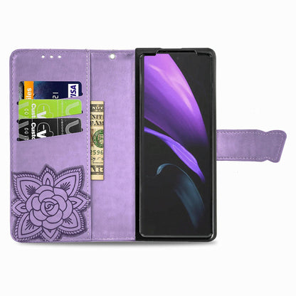 Embossed Butterfly Love Leather Case for Samsung Galaxy z Fold 4 - Flower Design - Rose Gold
