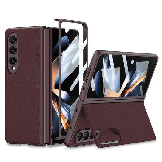 Foldable Leather Case with Stand for Samsung Galaxy z Fold 4 - Ultra Thin - Wine Red