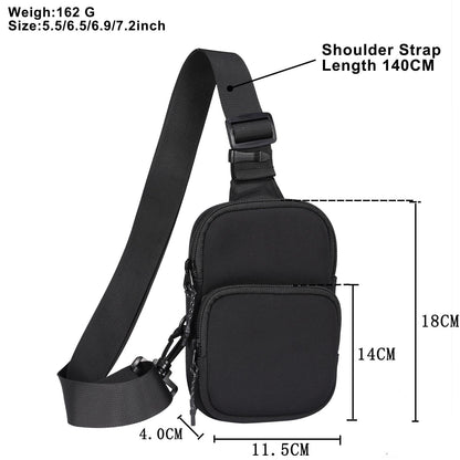 Universal Nylon Chest Bag For 5.5 Inch -7.2 Inch Phones Fashionable And Functional - Black