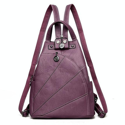 Women Leather Backpack - Secure & Stylish - Purple