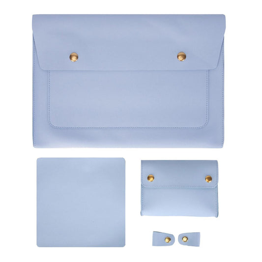 3-in-1 Waterproof Leather Laptop Liner Bag - 13 Inches - Baby Blue