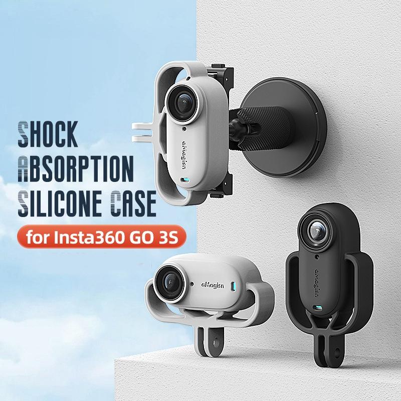 Shock-absorbing Silicone Cover for Insta360 Go 3s Camera - Black - Vertical Black