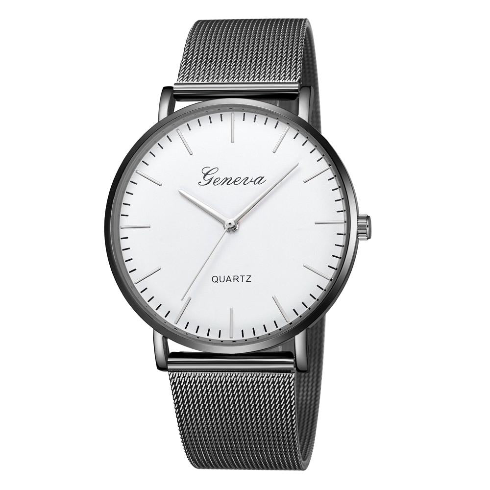Stainless Steel Mesh Unisex Quartz Watch - Gold Shell White Dial Gold Needle