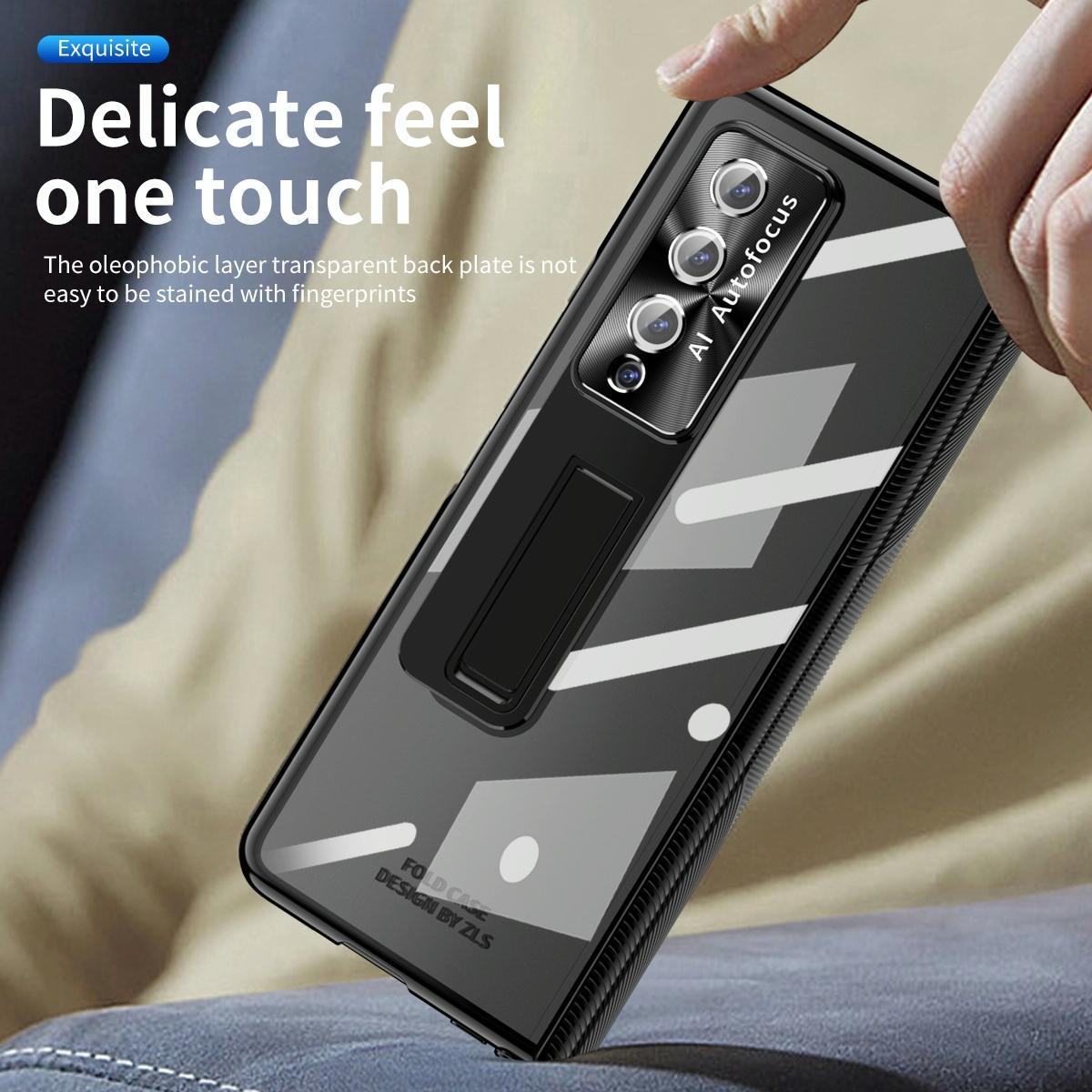 For Samsung Galaxy Z Fold4 5G Magnetic Phone Case With Holder - Plating Finish - Silver