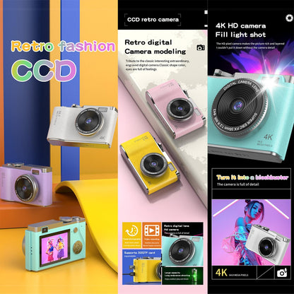 Retro Kids Camera With Dual-Lens 4K Hd Ccd - 2.4 Inch - Green