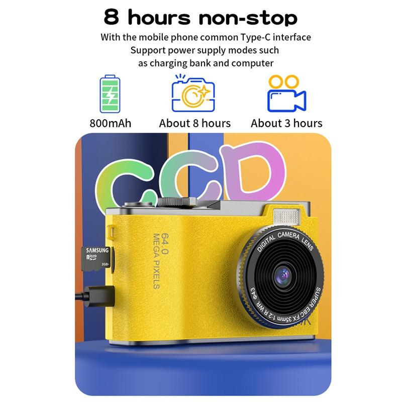 Retro Kids Camera With Dual-Lens 4K Hd Ccd - 2.4 Inch - Green