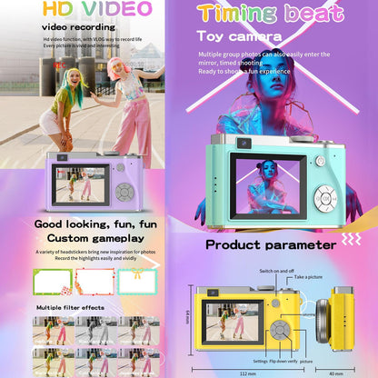 Retro Kids Camera With Dual-Lens 4K Hd Ccd - 2.4 Inch - Green
