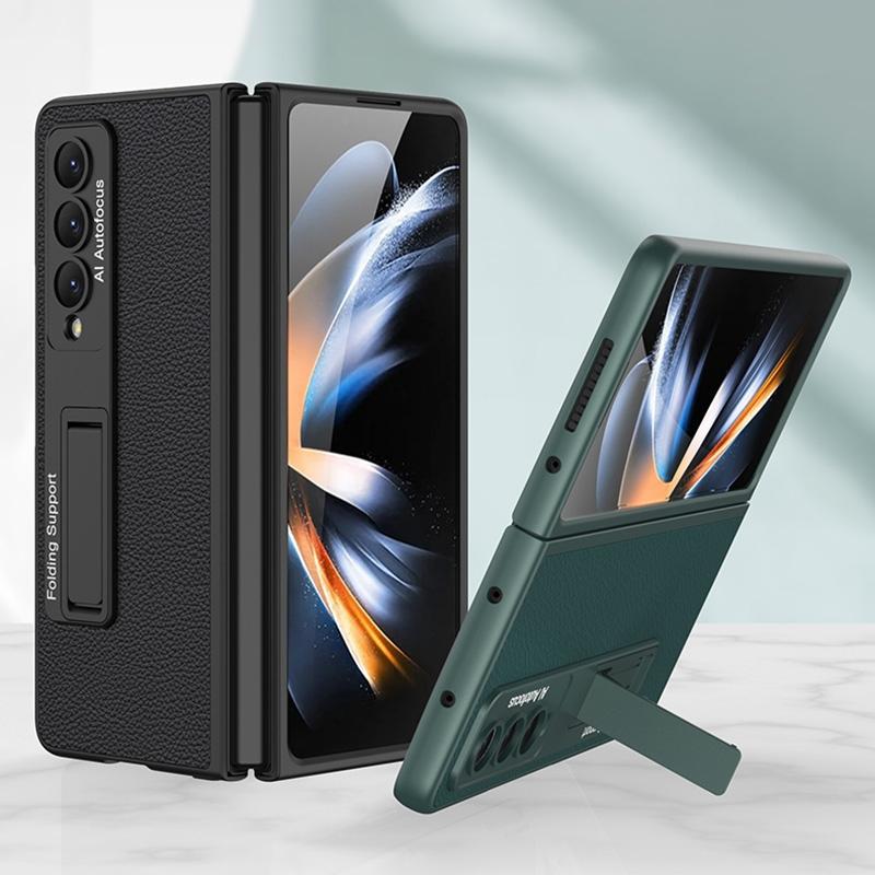 For Samsung Galaxy Z Fold4 5G Leather Case With Stand - Ultra Thin - Gold