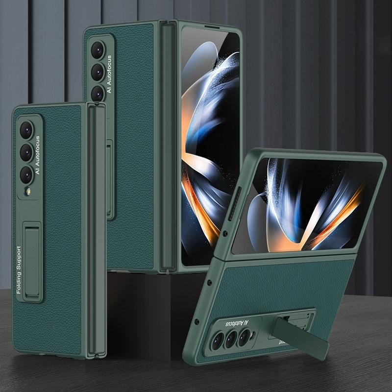For Samsung Galaxy Z Fold4 5G Leather Case With Stand - Ultra Thin - Gold