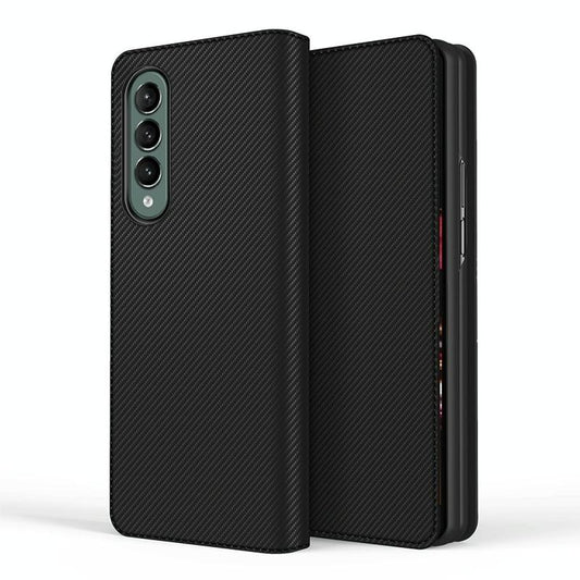Foldable Leather Phone Case for Samsung Galaxy z Fold 4 - Horizontal Flip - Fiber Black