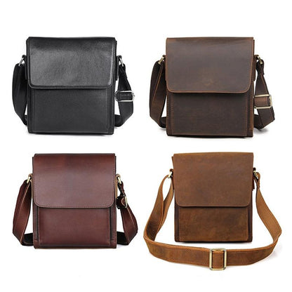 Rustic Leather Men Shoulder Bag - Brown Yellow