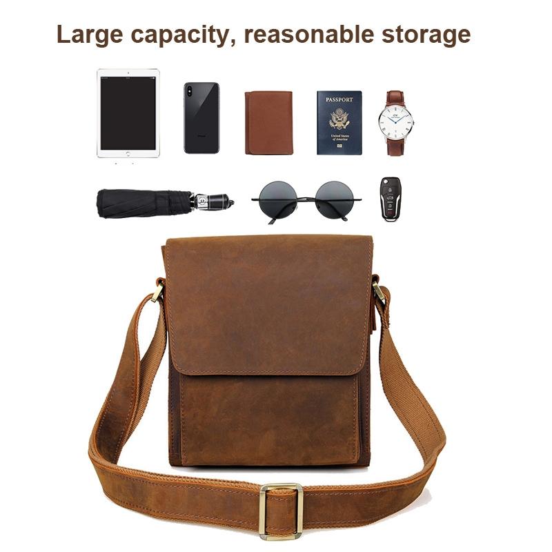 Rustic Leather Men Shoulder Bag - Brown Yellow