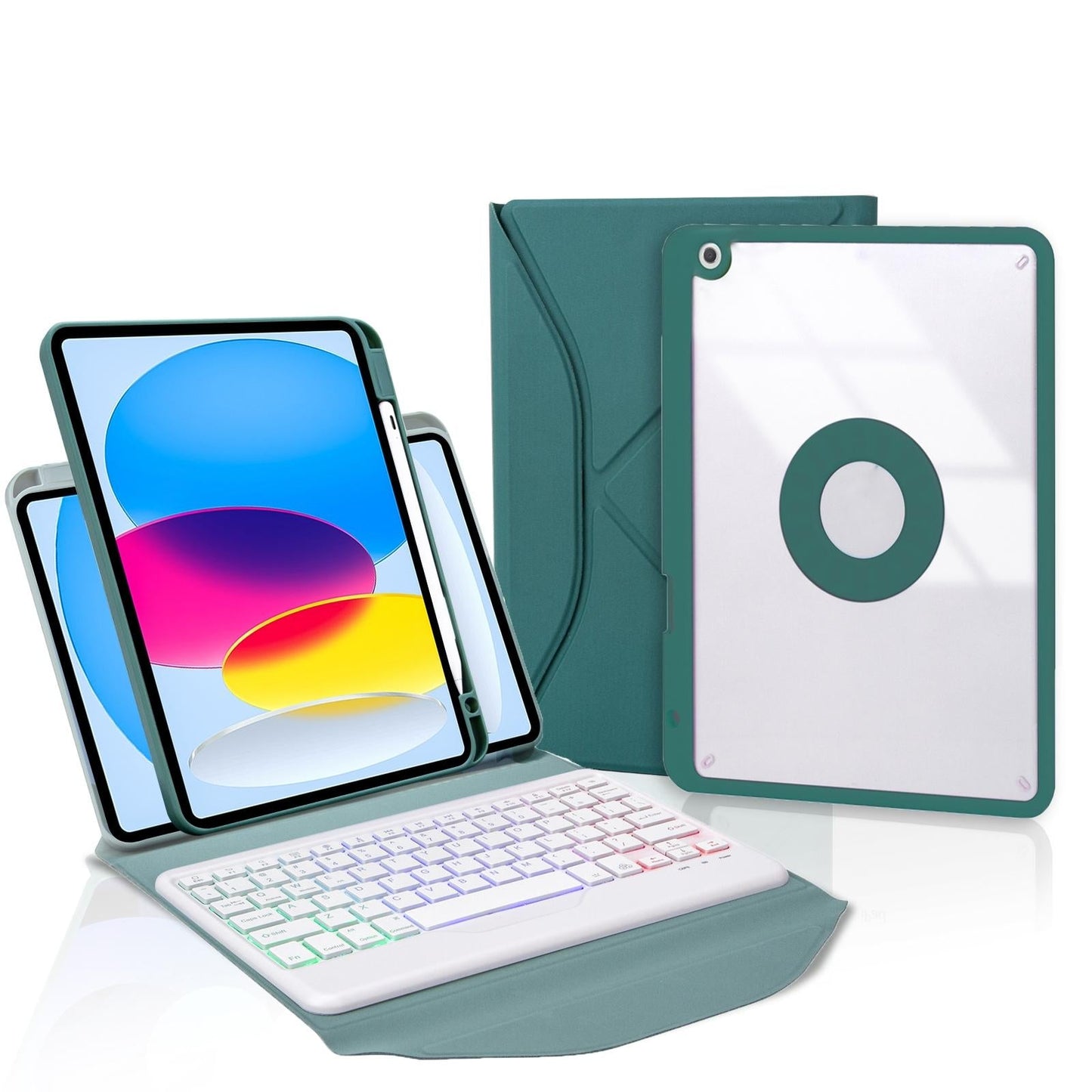 Bluetooth Keyboard Leather Tablet Case With Pen Slot And Backlight - Sky Blue