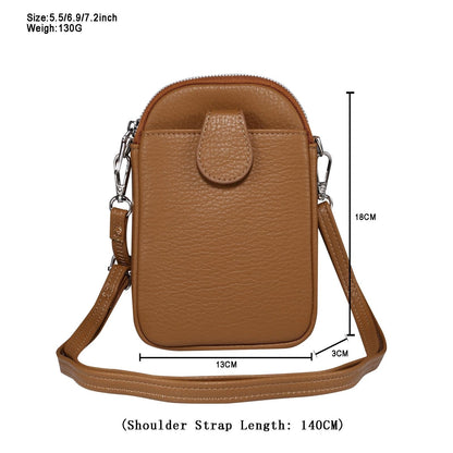 Litchi Texture Phone Crossbody Bag Leather Case For 5.5 Inch - 7.2 Inch Phones - Grey