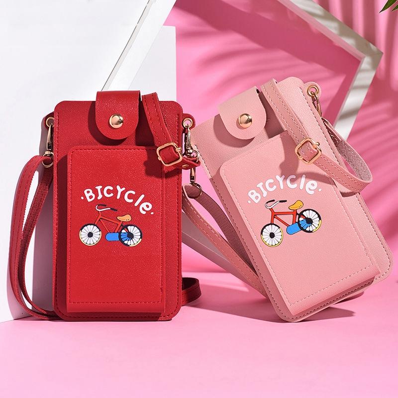 Printed Mini Shoulder Bag With Card Holder - Pink