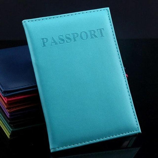 Travel Passport Cover Faux Leather Holder - Light Blue