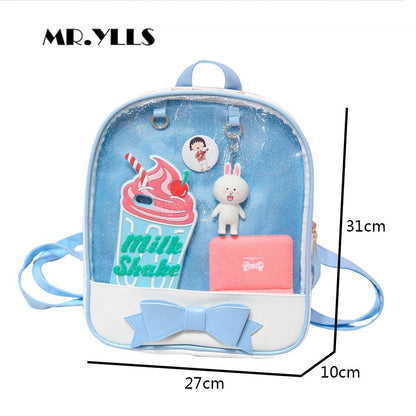 Mini Clear Kids Backpack With Bow - Perfect For School - Purple