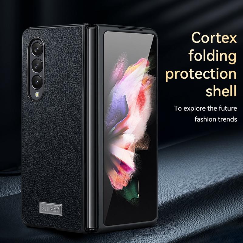 Handmade Leather Shockproof Tpu Case for Samsung Galaxy z Fold 4 - Black