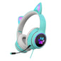 Foldable Led Headset With Mic Usb + 3.5Mm Port - Light Blue