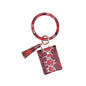 Snake Print Wrist Keychain Coin Purse Black Pu Leather Bracelet Card Case - Red