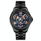 Waterproof Men Quartz Watch with Rotatable Gear Dial - Black Shell Blue Surface