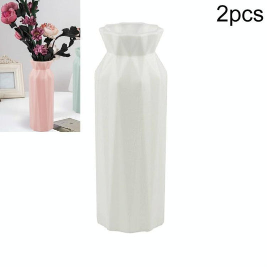 2-Pack Plastic Round Vases - Simple Anti-Fall Home Decor Ornaments - White