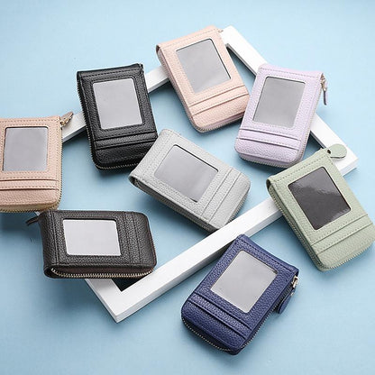 Multi Slot Short Card Holder With Zipper Coin Purse Pu Leather - Pink