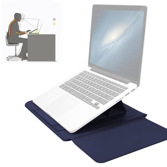 Universal 4-In-1 Laptop Bag Set Waterproof Pu Leather Handle Stand Pen Holder Winders Mouse & Charger Bags - 13 / 14 Inch - Dark Blue