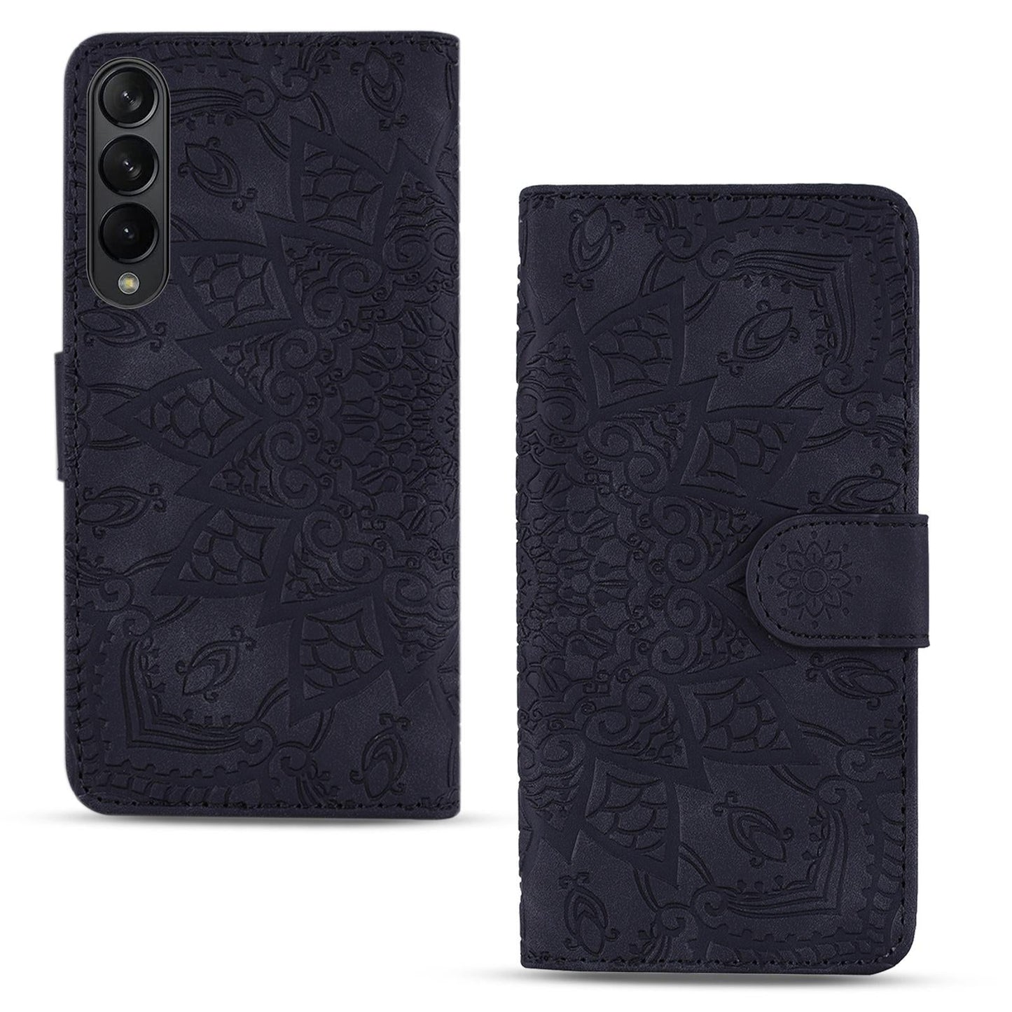 For Samsung Galaxy Z Fold4 5G Dual Fold Mandala Leather Case - Embossed Design - Purple