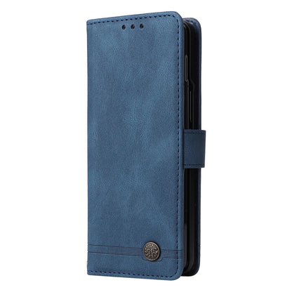 Metal Button Leather Case for Samsung Galaxy z Fold 4 / 5g - Tree Design - Black