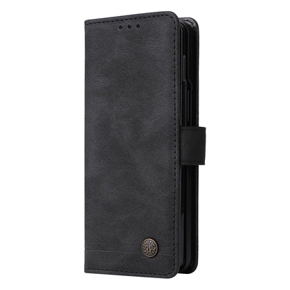 Metal Button Leather Case for Samsung Galaxy z Fold 4 / 5g - Tree Design - Black