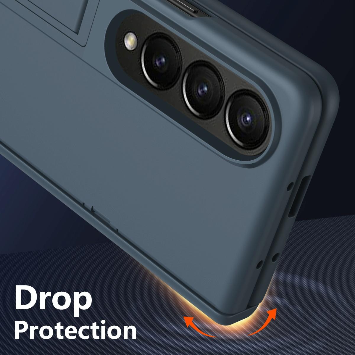 For Samsung Galaxy Z Fold4 5G Shockproof Case With Holder - All-Inclusive - Black