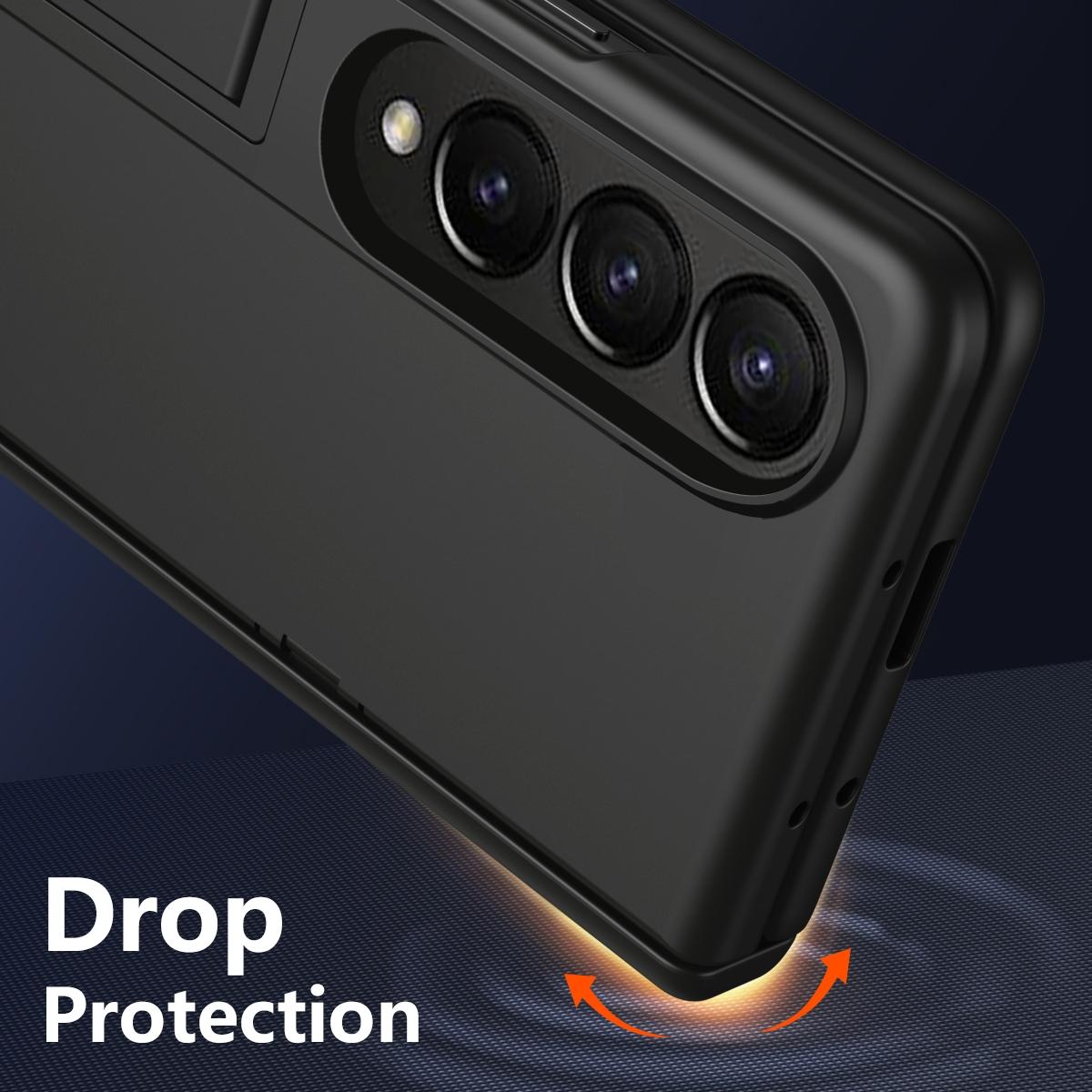For Samsung Galaxy Z Fold4 5G Shockproof Case With Holder - All-Inclusive - Black