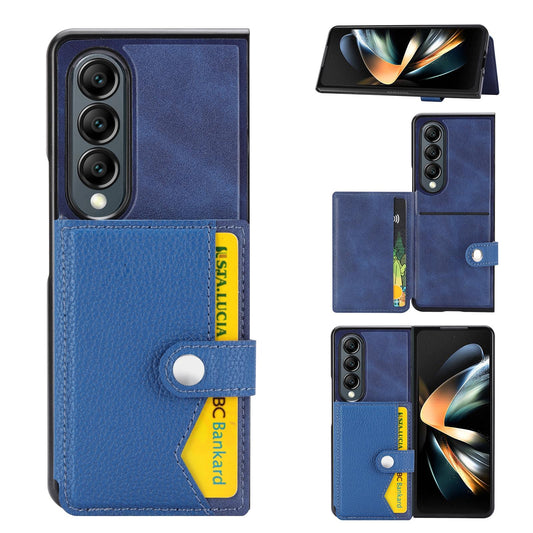 Litchi Pattern Single Button Card Holder Phone Case - Blue