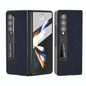 Cross Texture Leather Phone Case with Holder for Samsung Galaxy z Fold 4 5g - Blue