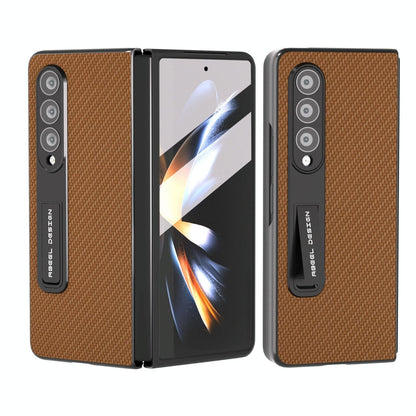 For Samsung Galaxy Z Fold4 5G Carbon Fiber Phone Case With Holder - Light Blue