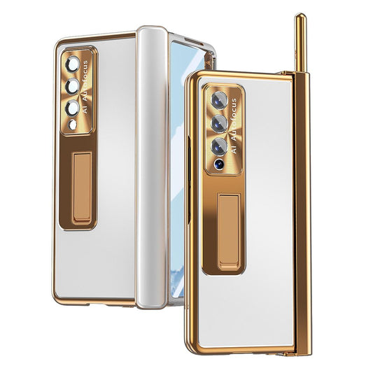 Shockproof Aluminum Double Hinge Case for Samsung Galaxy z Fold 4 - Silver Gold