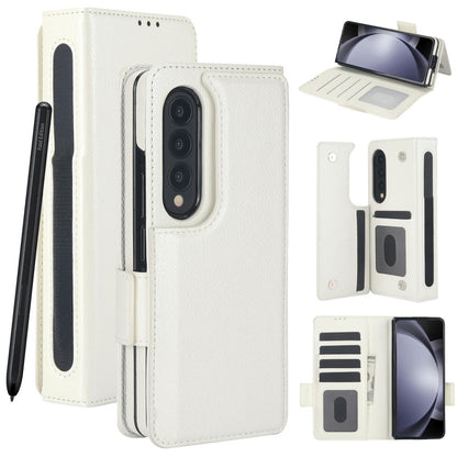 For Samsung Galaxy Z Fold4 5G Leather Phone Case With Pen Slot - Purple