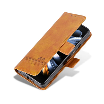 For Samsung Galaxy Z Fold4 5G Leather Magnetic Phone Case - Calf Texture - Light Brown
