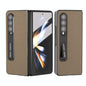 For Samsung Galaxy Z Fold4 5G Leather Phone Case With Holder - Litchi Texture - Grey